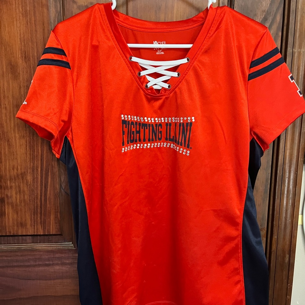 Women's Red and Black Fighting Illini Top